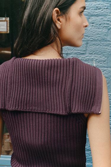 RIBBED KNIT WAISTCOAT TOP - Wine by Zara - Image 2