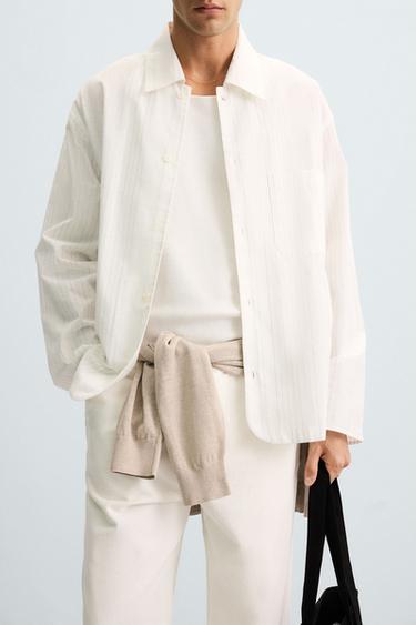 CHEMISE STRUCTURÉE À RAYURES - Blanc de Zara - Image 5