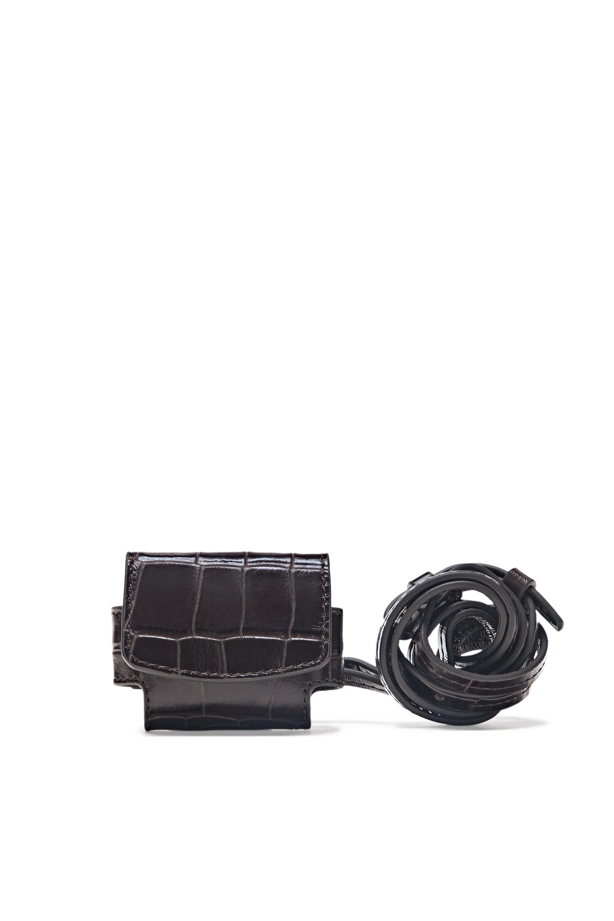 Crocodile-textured leather AirPods case - Brown | ZARA United States