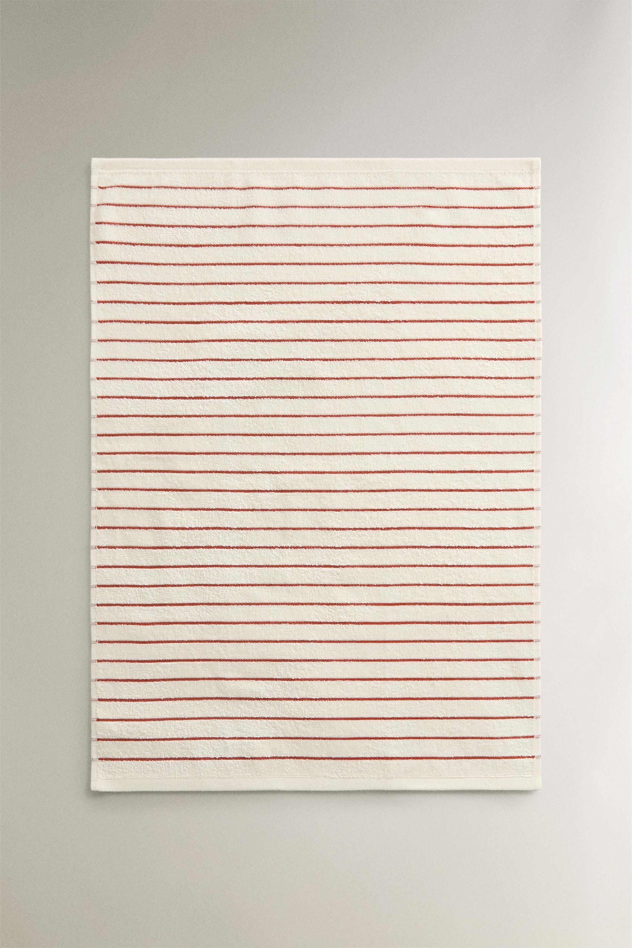 STRIPED COTTON TERRY TEA TOWEL — Ecru