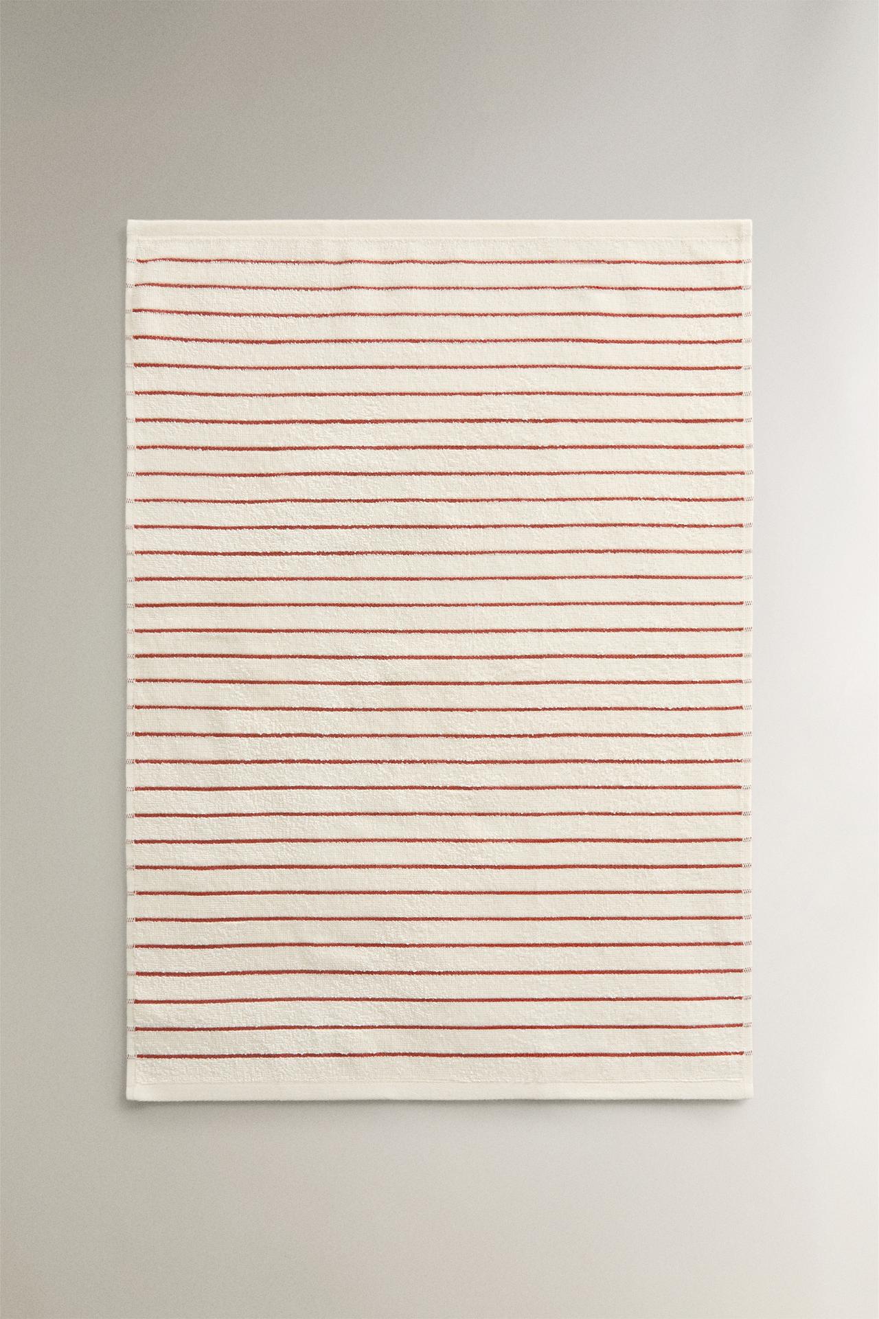 STRIPED COTTON TERRY TEA TOWEL — Ecru