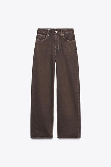 Zara TRF HI-RISE STRAIGHT LEG JEANS - Brown - Image 0