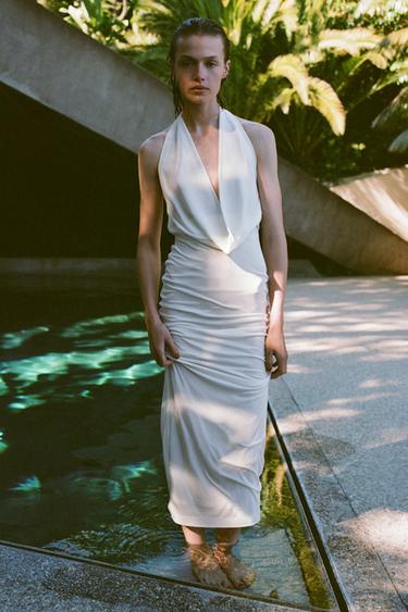 ROBE HALTER DRAPÉE - Blanc de Zara - Image 0