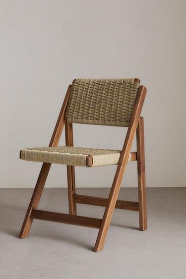 FOLDING CHAIR WITH WOVEN TEAK EXTERIOR - Light beige by Zara