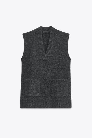 Zara LONG WOOL BLEND VEST - Dark gray