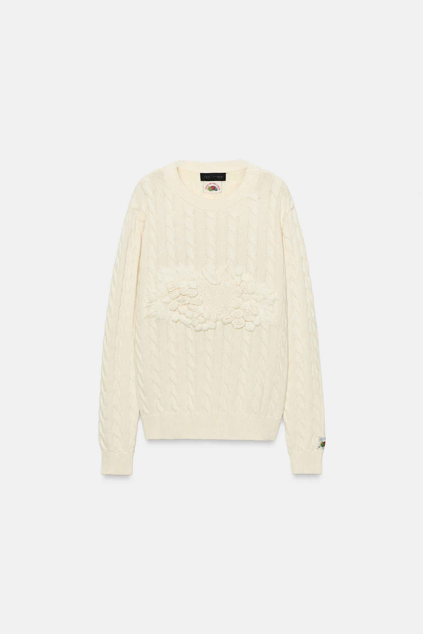 Женский свитер Zara Fruit OF the Loom™ Textured Cable-Knit Jumper, цвет: Экрю — фото 2