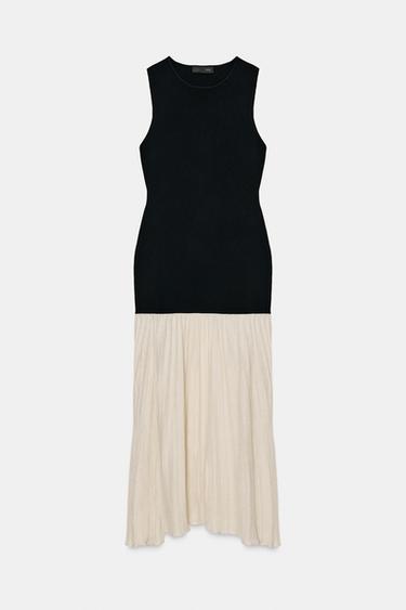 CONTRAST KNIT MIDI DRESS - Black / Ecru by Zara - Image 0