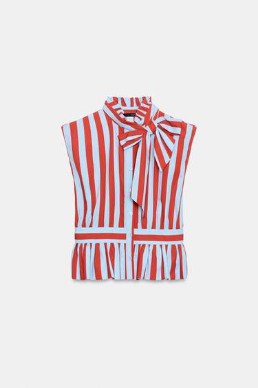 BLOUSE À RAYURES ET NŒUD - Rayure rouge de Zara - Image 6