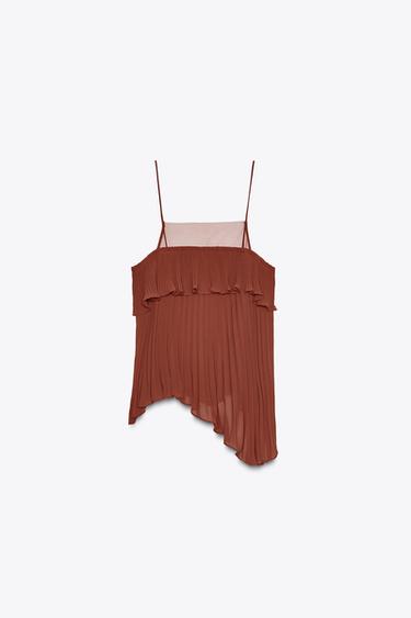 TOP PLISSÉ À VOLANT - Orange brûlé de Zara - Image 6
