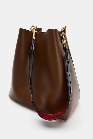 Zara BUCKET BAG WITH HANDLE DETAIL - Dark tan