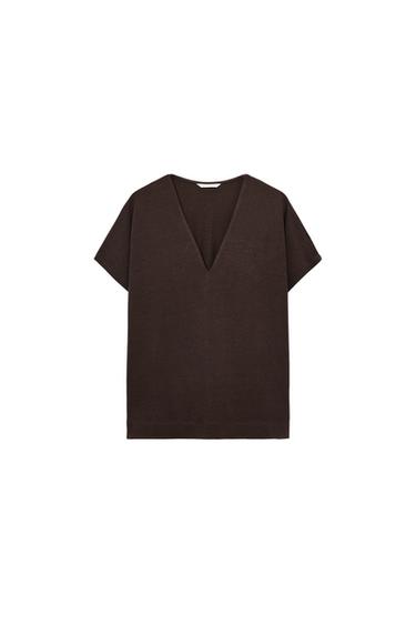V-NECK T-SHIRT - Brown by Zara