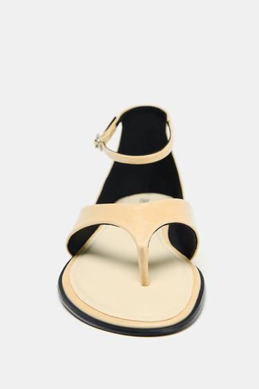 LEATHER TOE POST SANDALS - Ecru White by Zara - Image 3