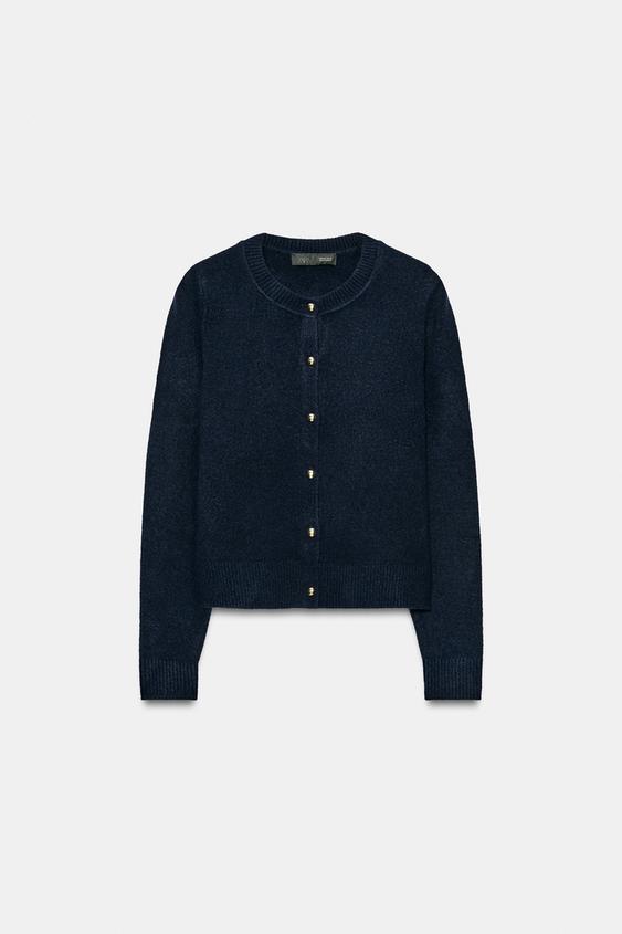 GOLD BUTTON CARDIGAN - Navy blue by Zara - Image 0