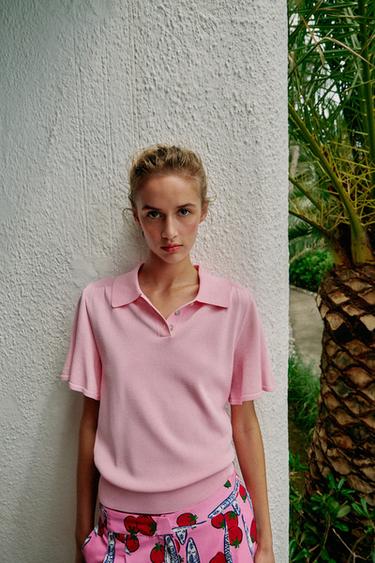 POLO PUNTO MANGA CORTA - Rosa medio de Zara