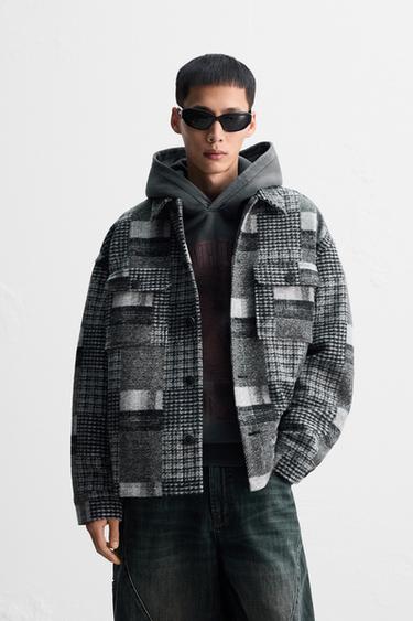 ÁO KHOÁC PATCHWORK DÁNG SƠ MI CÓ TÚI - Màu xám từ Zara