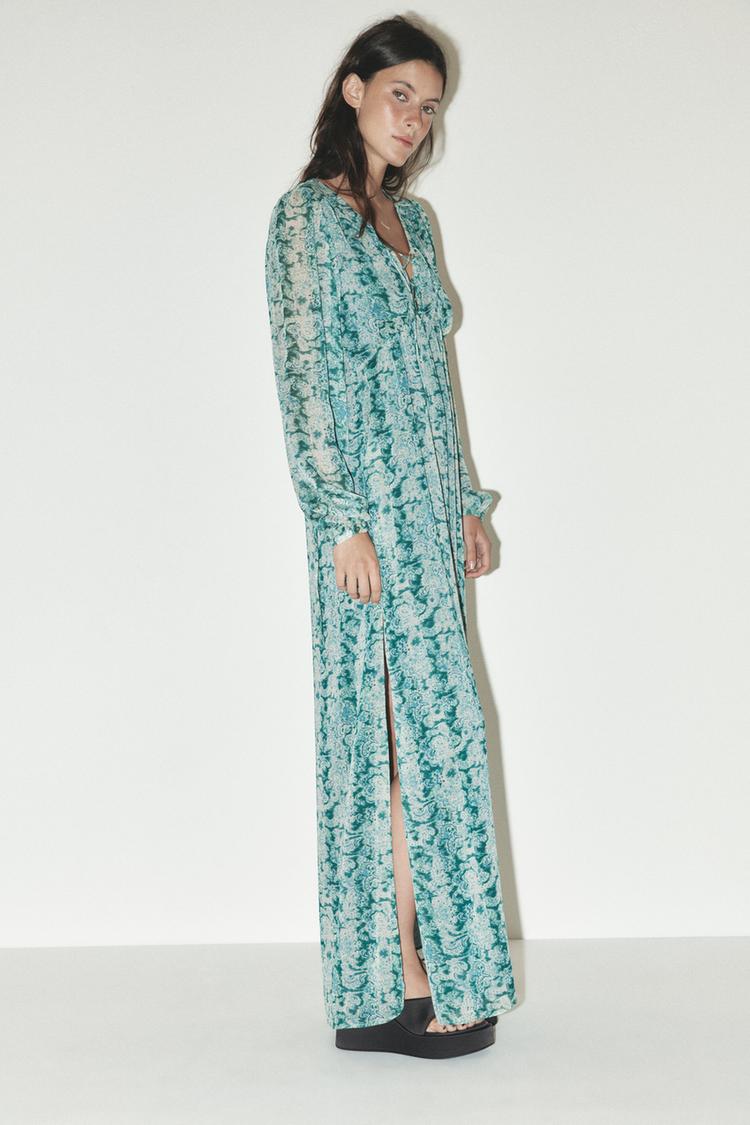 zara green floral maxi dress Zara Women's Floral Long Sleeve Maxi Dress NWT | M UK10-12