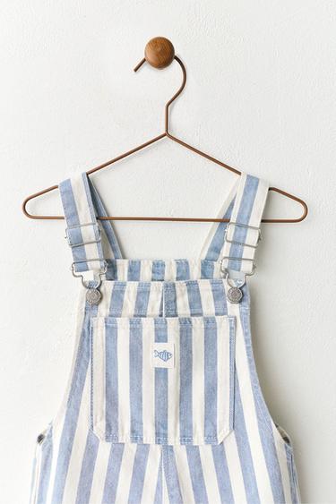 STRIPED TWILL SHORT DUNGAREES WITH FISH LABEL - Blue by Zara