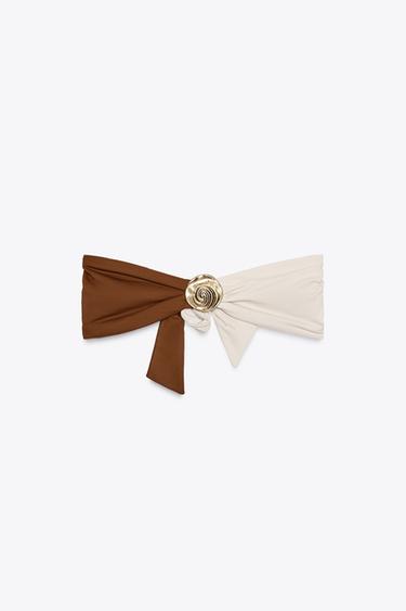 METAL DETAIL MIXED BIKINI TOP - Brown / Ecru by Zara - Image 4