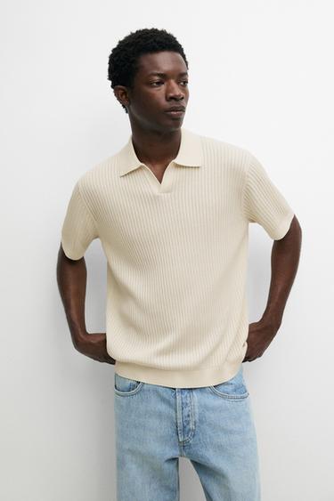 Pull polo en maille côtelée 100 % coton - Gaufrette de Zara