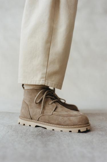 BOTA BORDÓN PIEL - Gris Topo de Zara