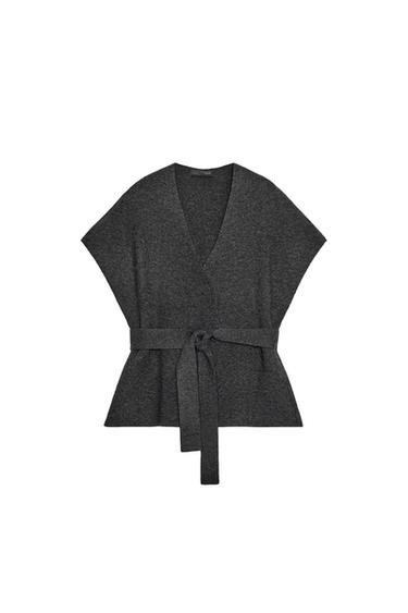 KNIT WAISTCOAT WITH BELT - Grey by Zara