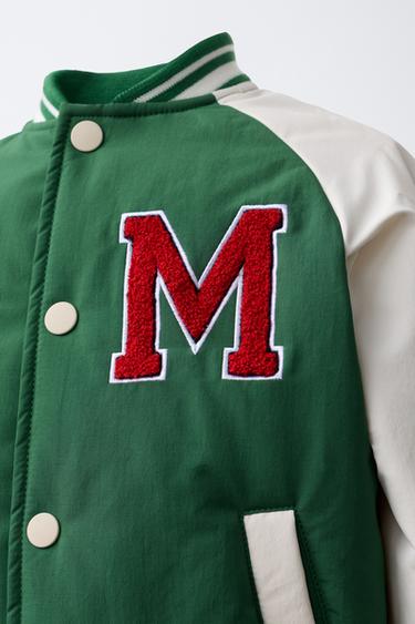 Zara EMBROIDERED VARSITY BOMBER JACKET - Green