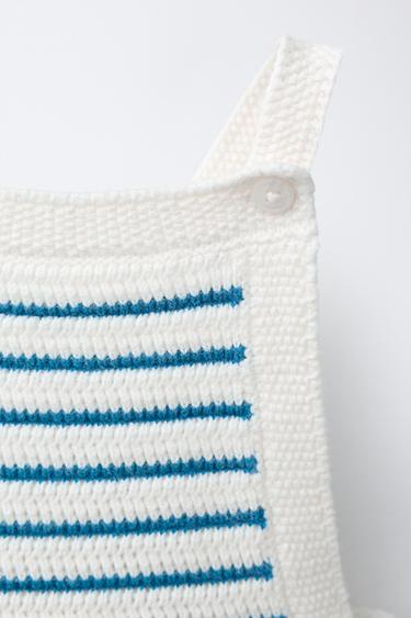 STRIPED KNIT SHORT DUNGAREES - Ecru by Zara - Image 2
