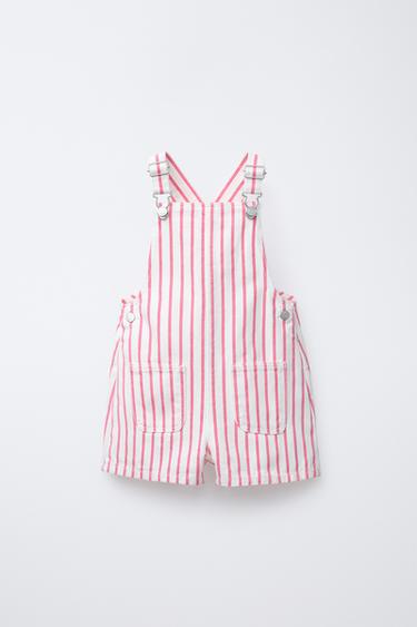 STRIPED TWILL DUNGAREES - Pink by Zara