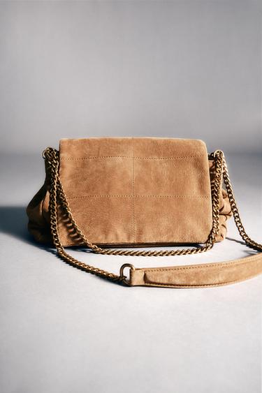 LEATHER SHOULDER BAG - SAND/BROWN by Zara