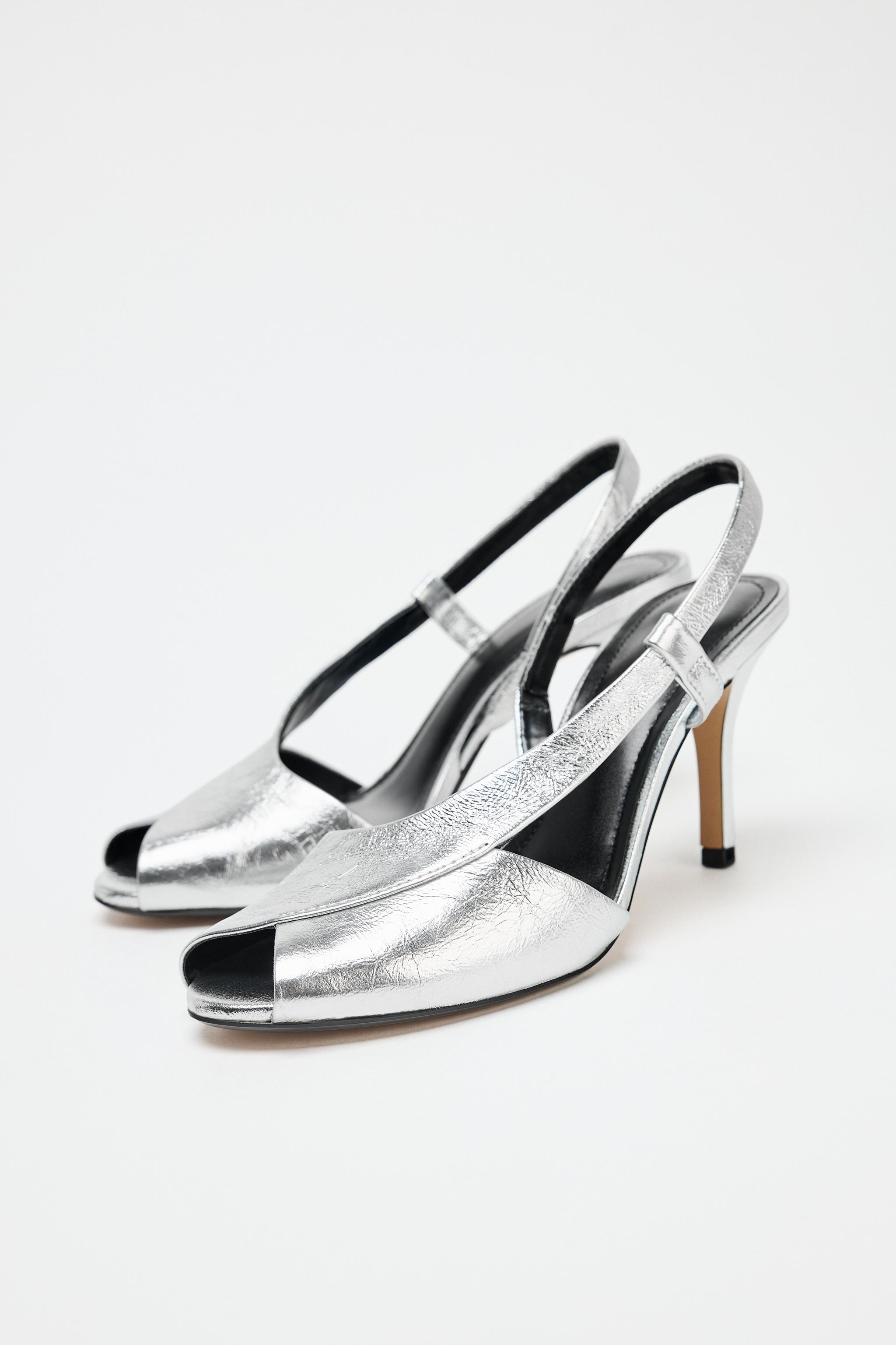 【ZARA】オープントゥレザーサンダル シルバー | 1329/610/808 OPEN-TOE LEATHER SANDALS - Silver | ZARA United States
