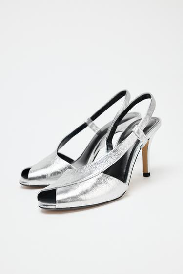 LEATHER OPEN-TOE SANDALS - Silver by Zara - Image 5