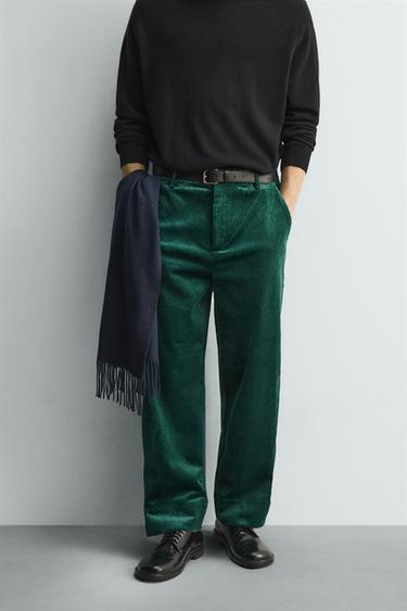 RELAXED FIT CORDUROY TROUSERS - GREEN by Zara