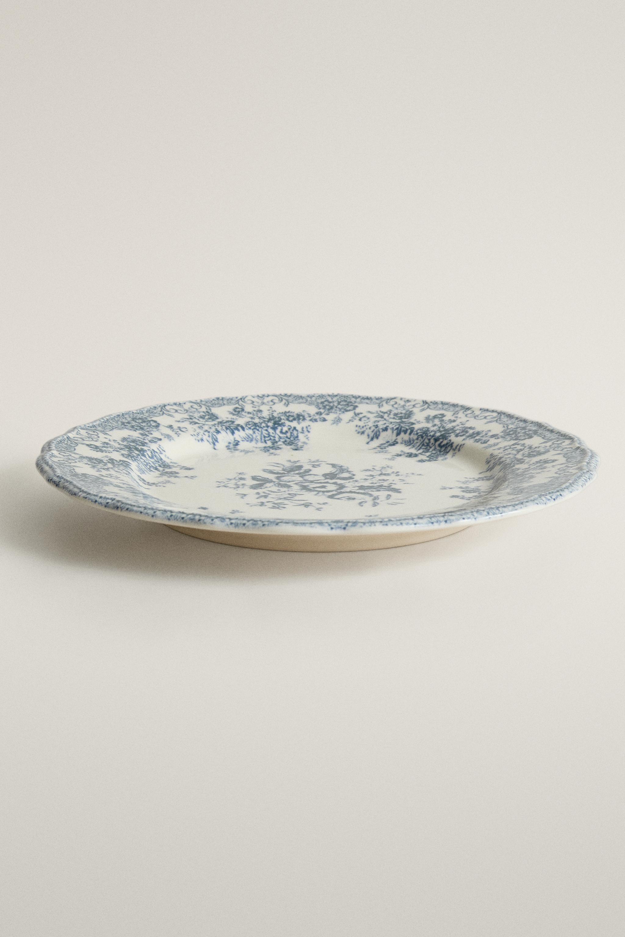 ASSIETTE PLATE FAÏENCE IMPRIMÉ FLEURS
