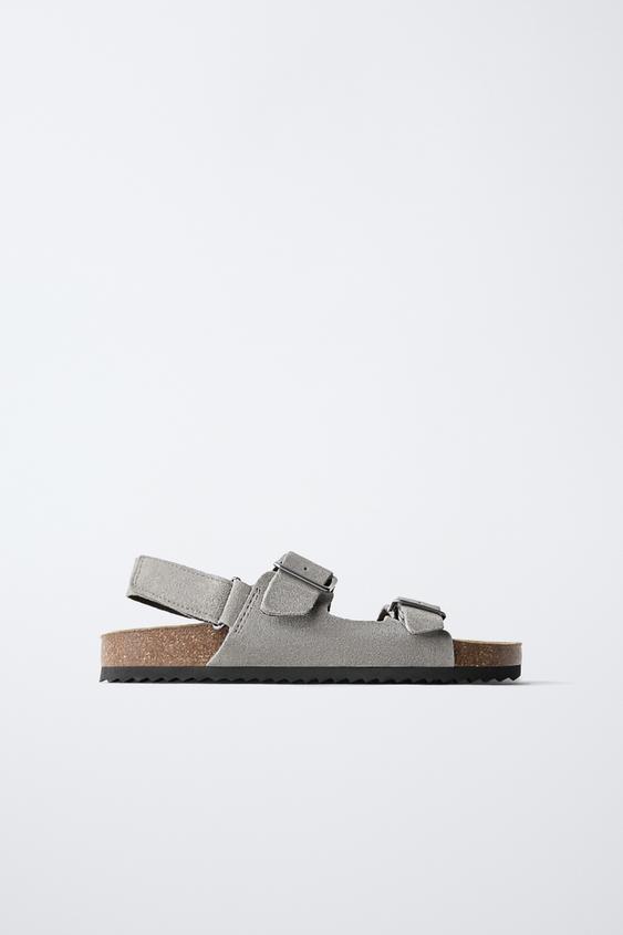 LEATHER BUCKLE SANDALS - Grey de Zara - Imagen 0