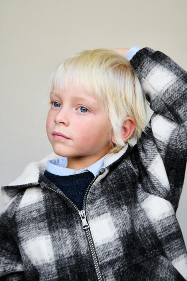 MANTEAU EFFET MOUTON À CARREAUX - Écru / Noir de Zara