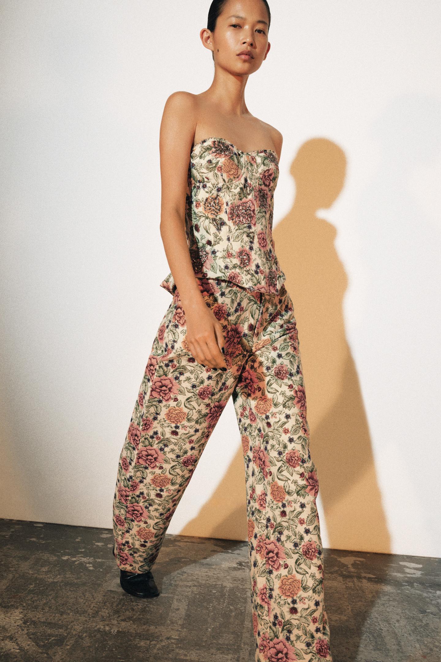 Женские брюки Zara ZW Collection Jacquard Floral, цвет: Разноцветный — фото 4