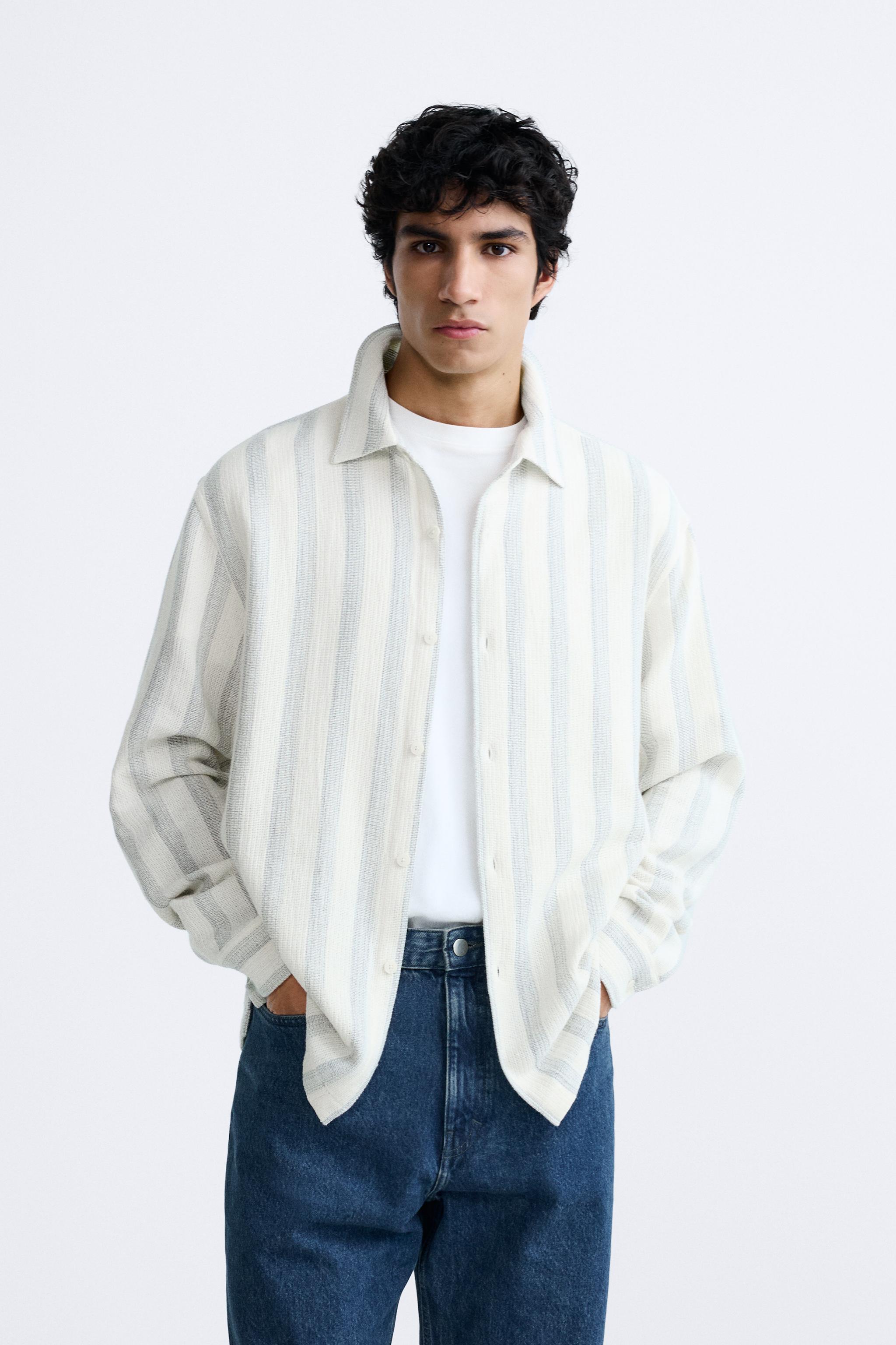 TEXTURED STRIPED SHIRT - White / Gray | ZARA United States