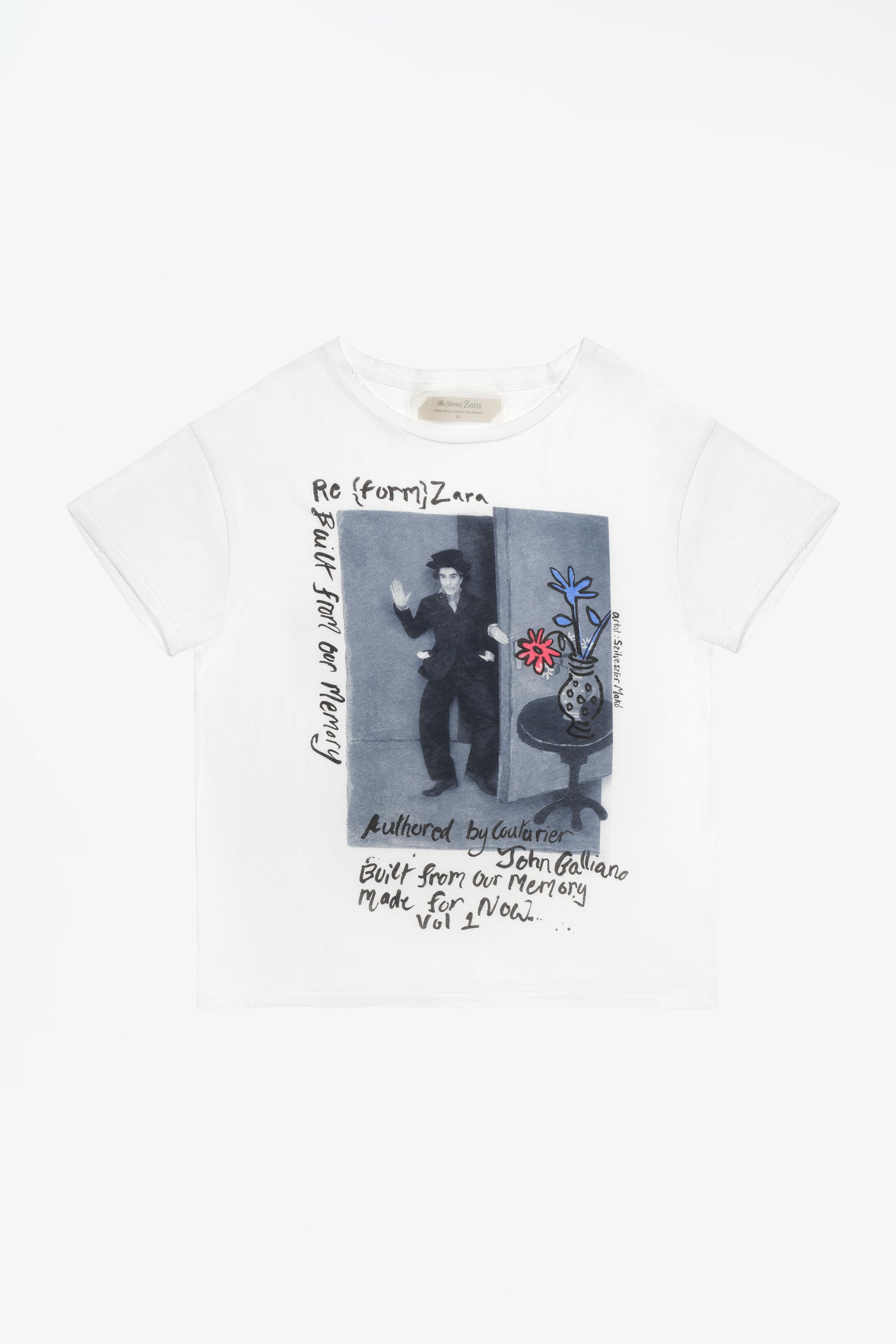 John Galliano 長袖カットソー ホワイト LIMITED EDITION GRAPHIC CROPPED T-SHIRT - Blue / White | ZARA