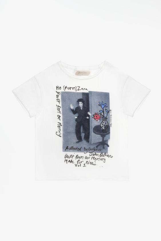 LIMITED EDITION CROPPED FIT GRAPHIC T-SHIRT - White / Grey by Zara - Image 0