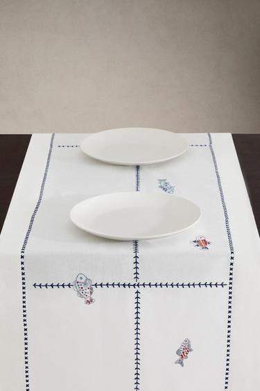 EMBROIDERED FISH TABLE RUNNER - Blue by Zara - Image 1
