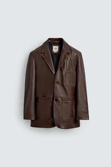 RELAXED FIT LEATHER BLAZER - Brandy by Zara