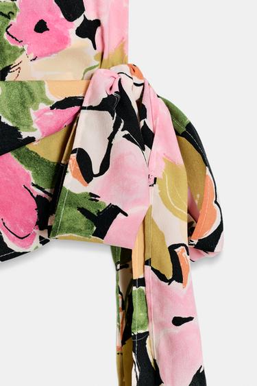 FLORAL PRINT TOP WITH SHOULDER PADS AND BELT - Pink / White by Zara - Image 8