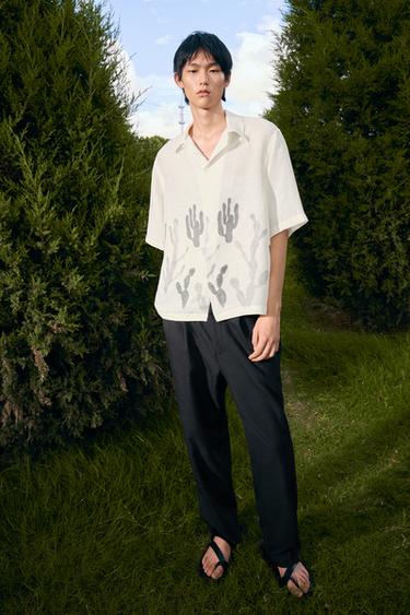 LINEN-VISCOSE CACTUS SHIRT - White by Zara