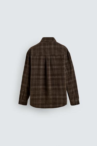 CHEMISE EN VELOURS CÔTELÉ À CARREAUX - Marron de Zara - Image 7