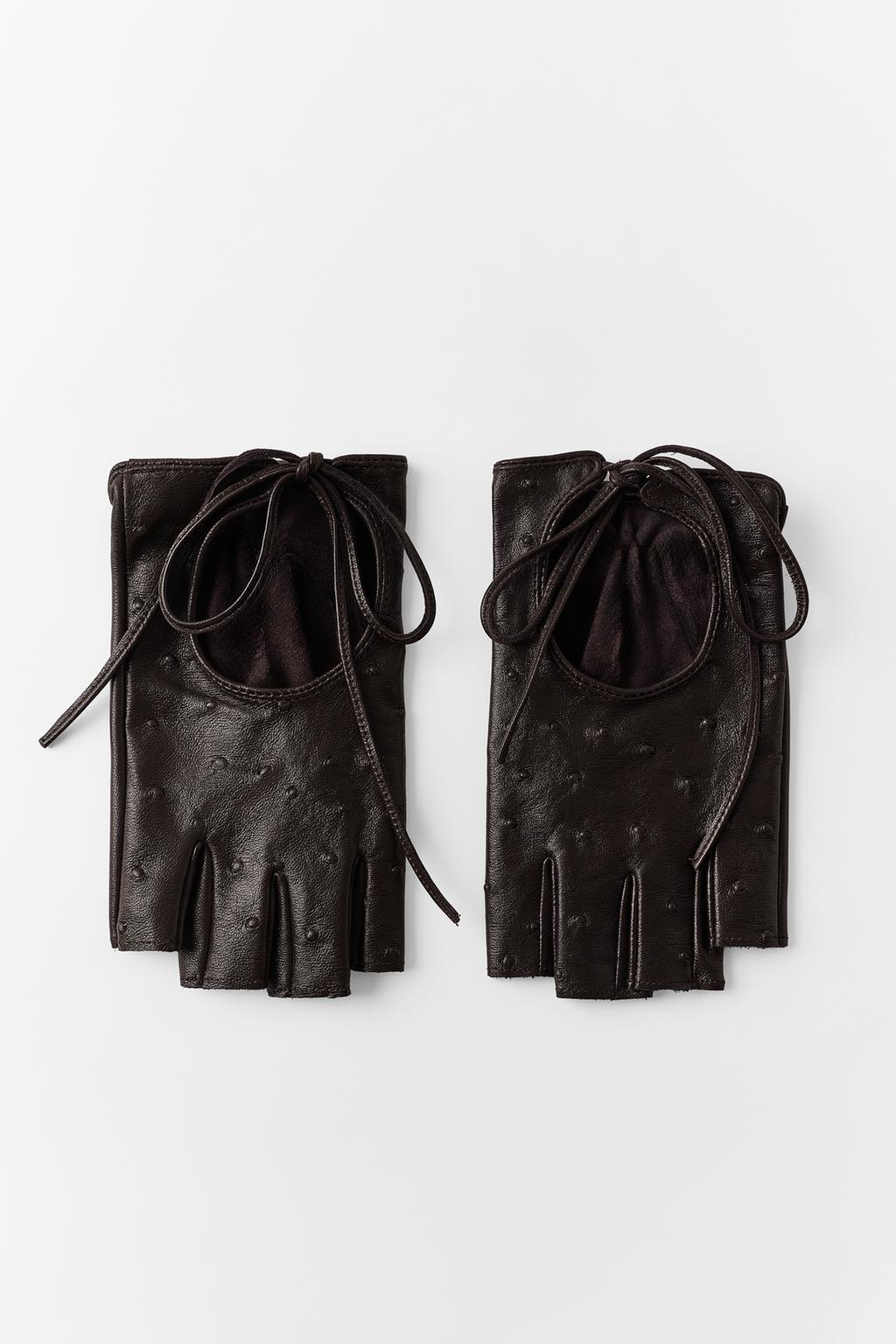 100% LEATHER MITTENS WITH TIE