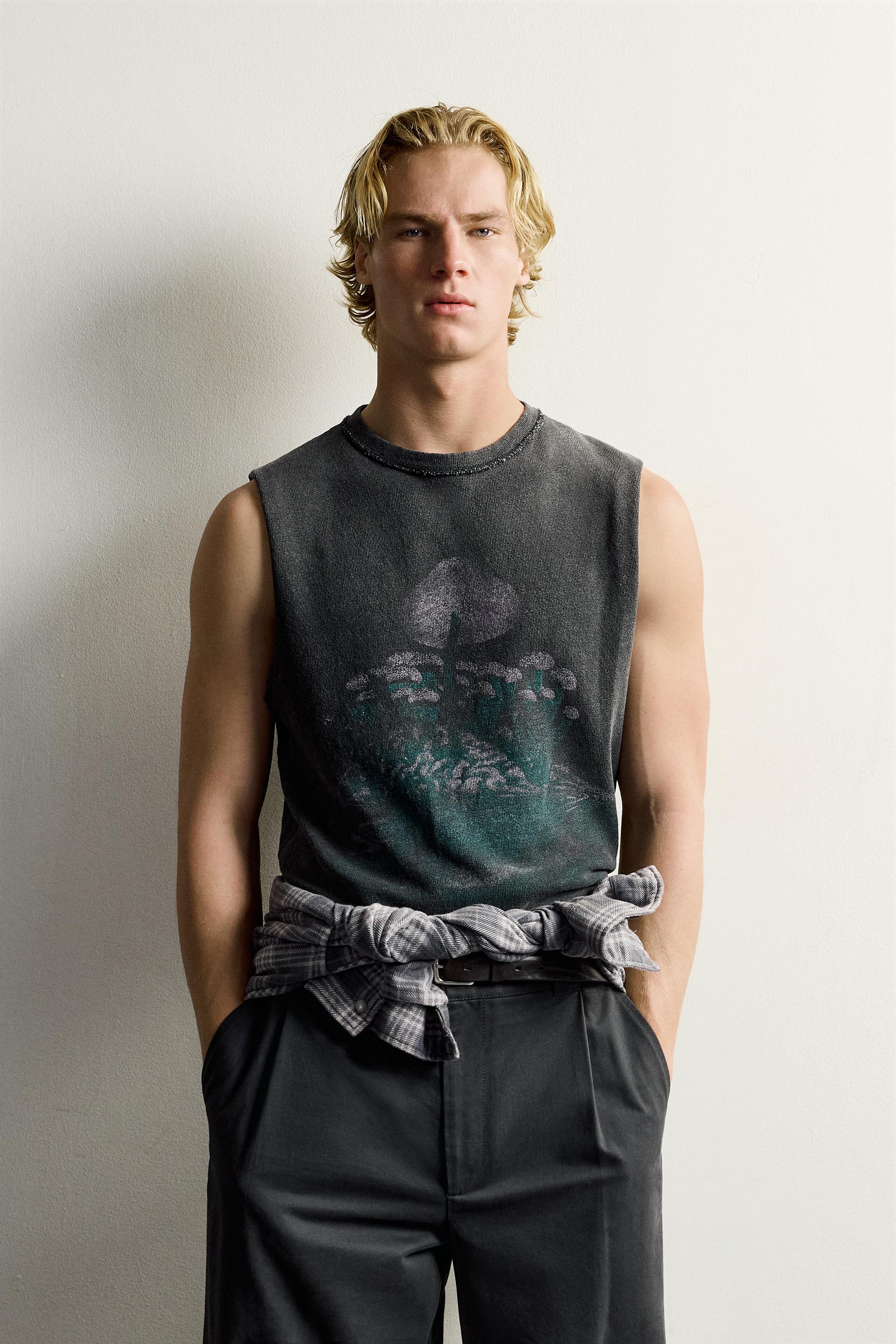 PRINTED WASHED KNIT TANK TOP