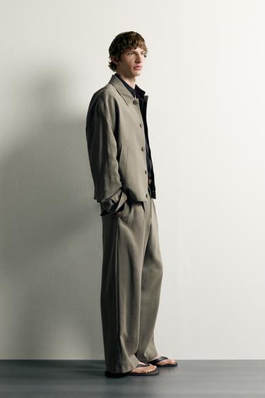 RELAXED FIT PLEATED TROUSERS - ecru/khaki by Zara
