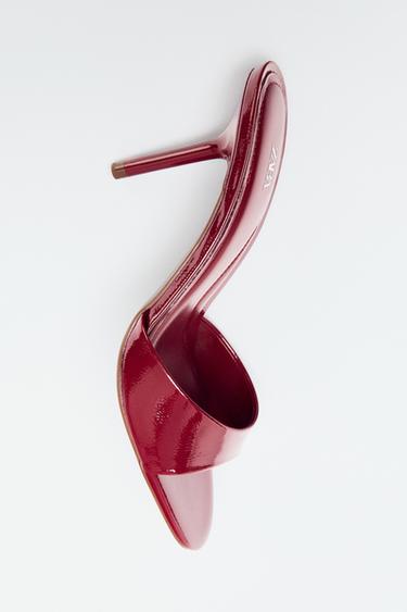 Zara PATENT FINISH HEELED SANDALS - Red