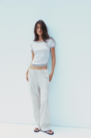DOUBLE RIB GATHERED T-SHIRT - White by Zara - Image 0