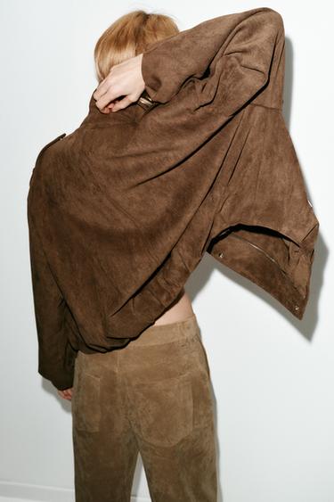 OVERSIZE FAUX SUEDE BIKER JACKET - Brown by Zara - Image 2